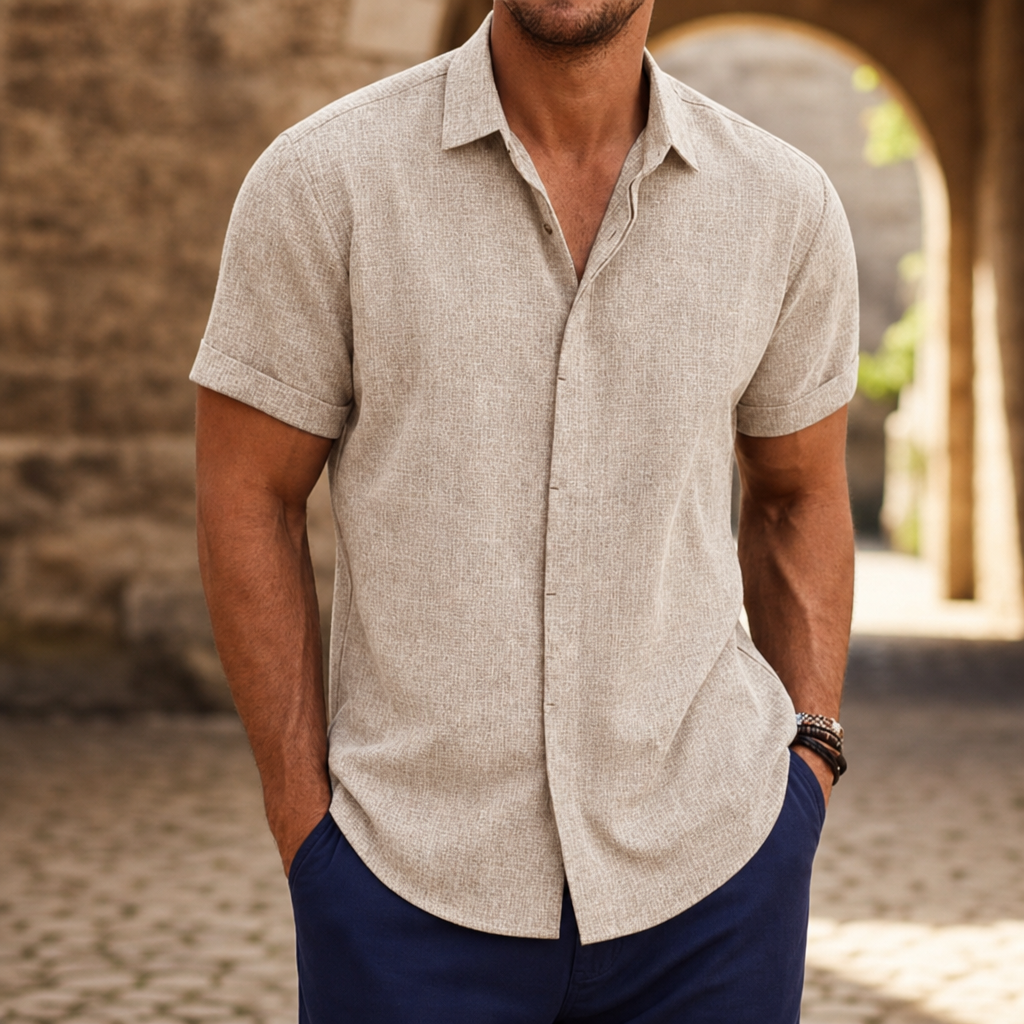 Omodos Linen Button-Down Shirt in Beige