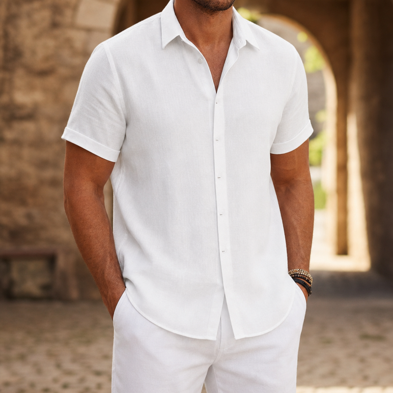 Omodos Linen Button-Down Shirt in White