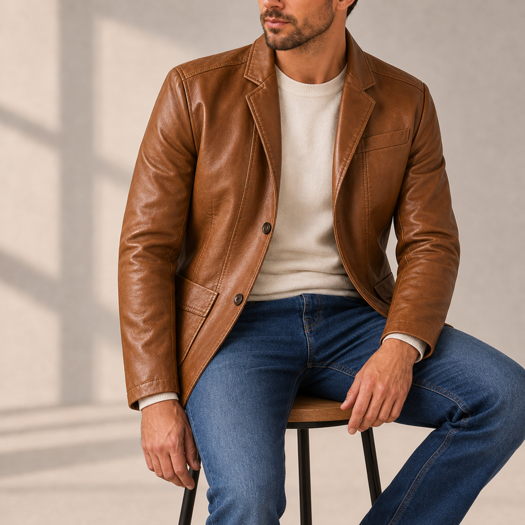 Opatija Leather Blazer Jacket in Cognac Brown
