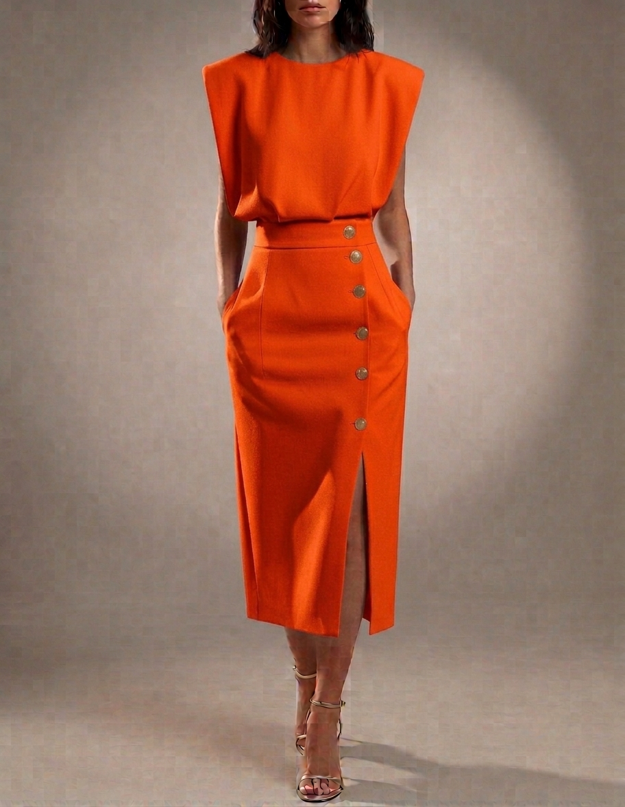 Gaeta Button Detail Midi Dress