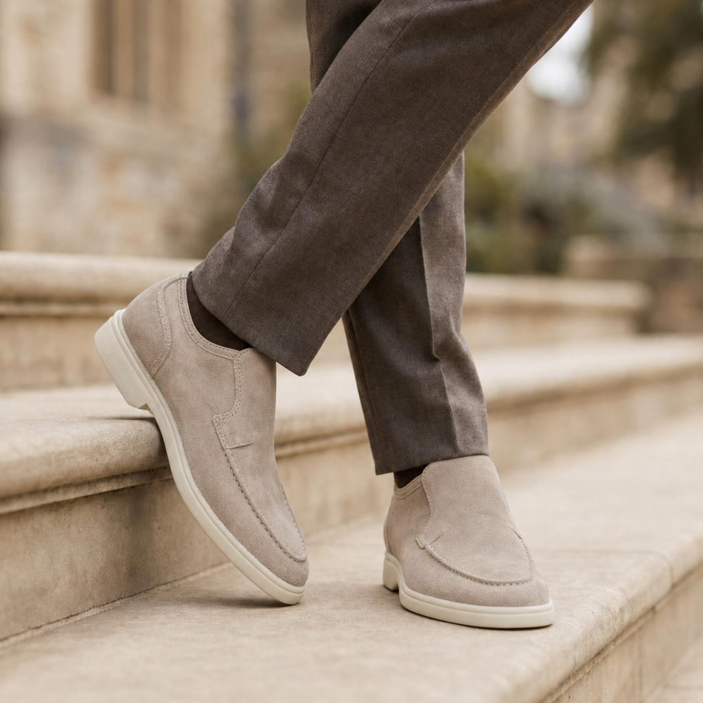 Ostuni Suede Slip-On Loafers in Light Beige