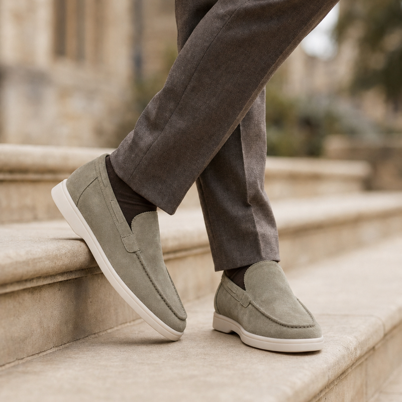 Ostuni Suede Slip-On Loafers in Olive Green
