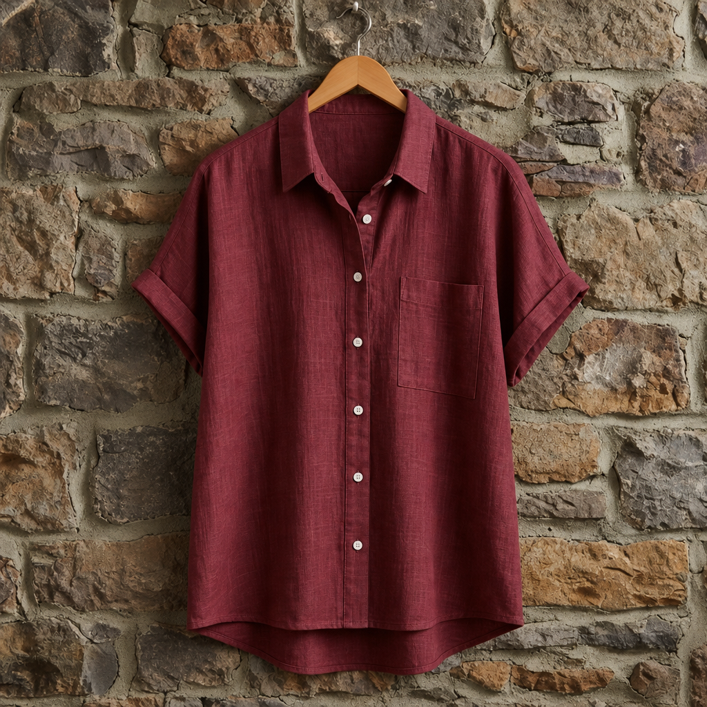 Padova Linen Button-Up Shirt in Red