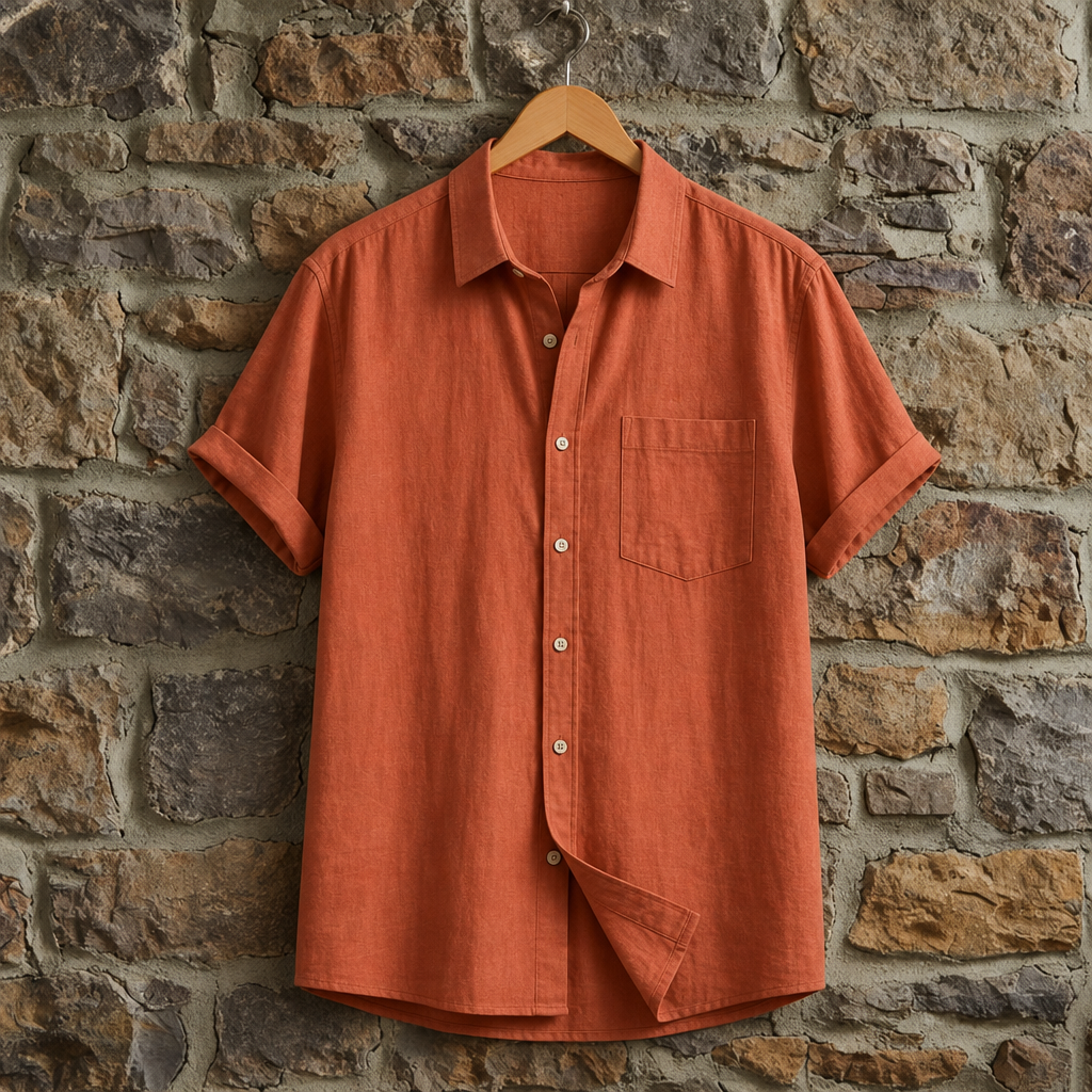 Padova Linen Button-Up Shirt in Orange