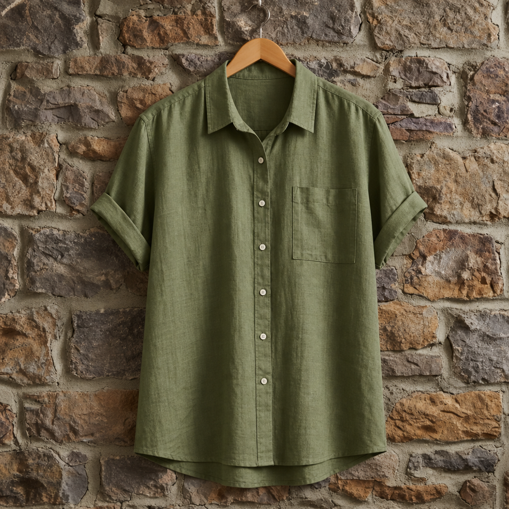 Padova Linen Button-Up Shirt in Green