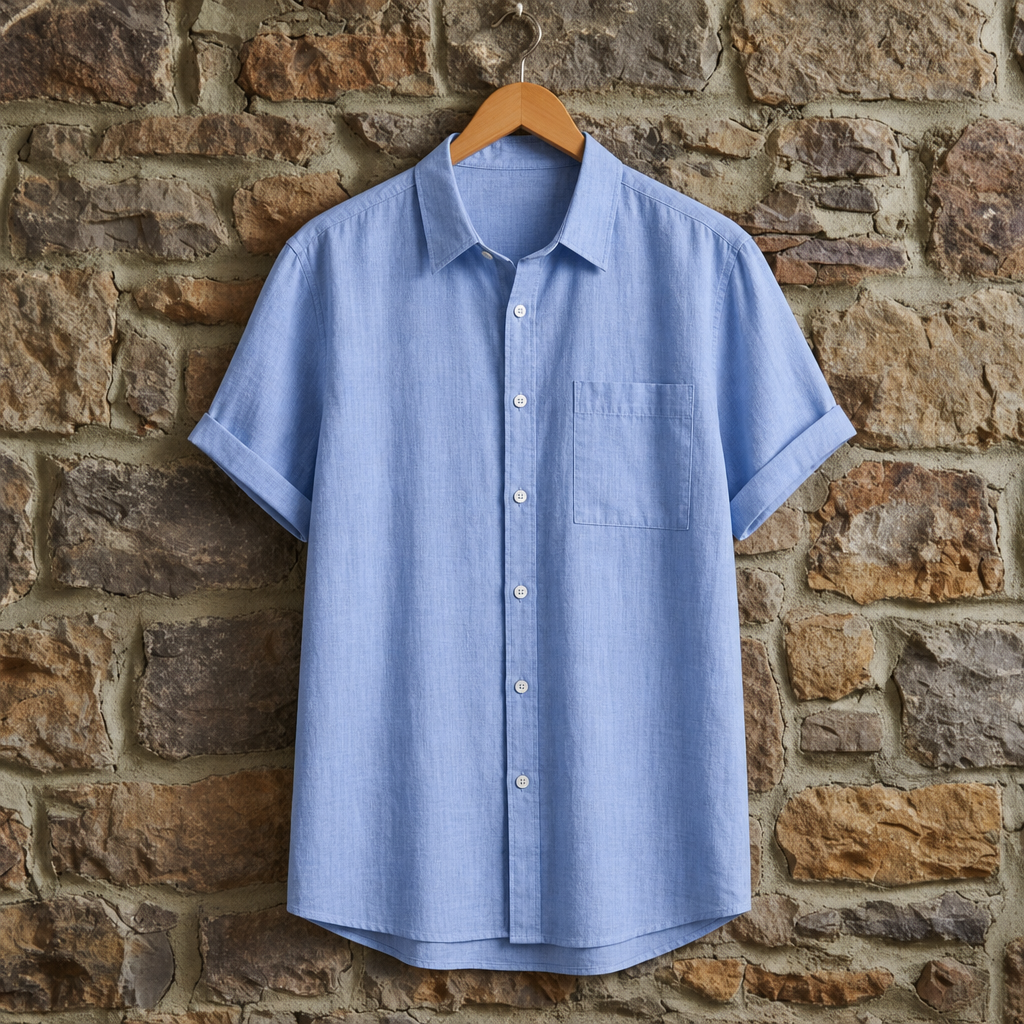 Padova Linen Button-Up Shirt in Light Blue