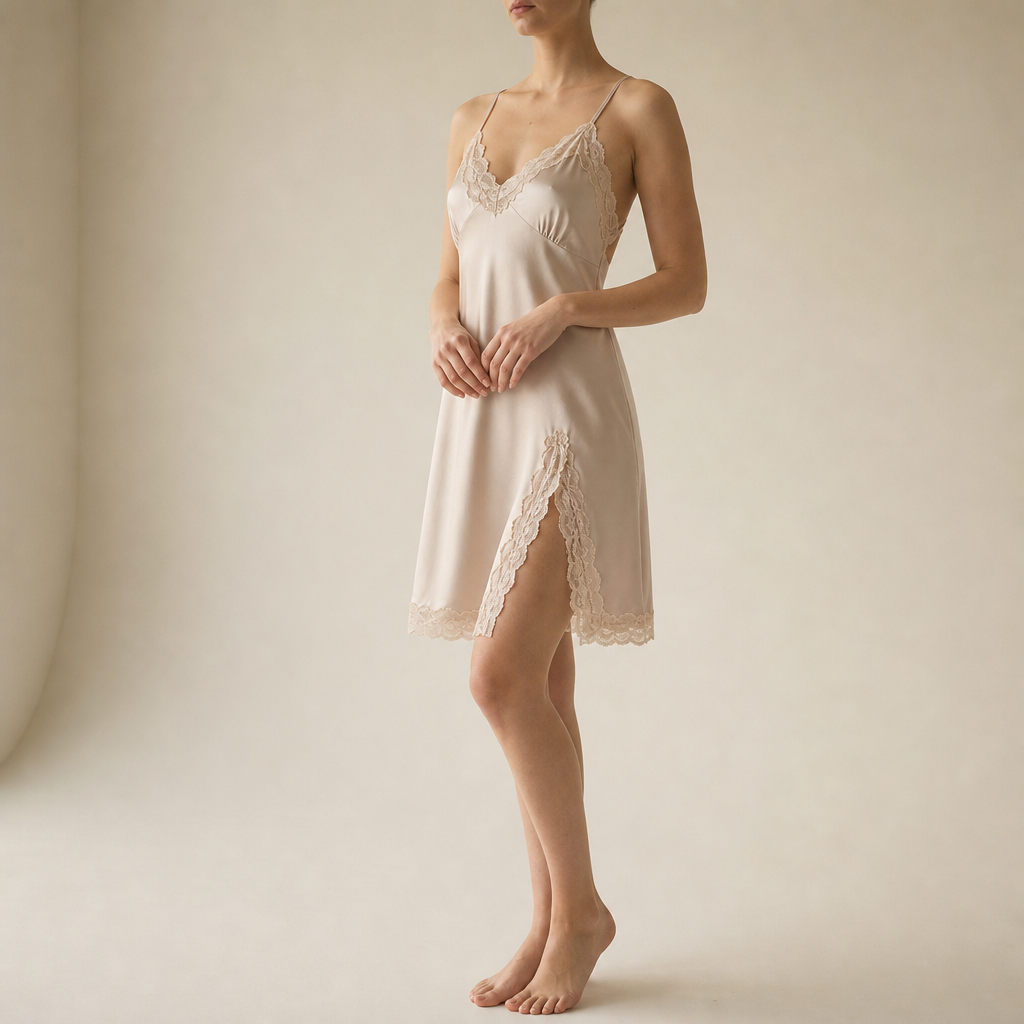 Perugia Satin Lace Chemise in Champagne