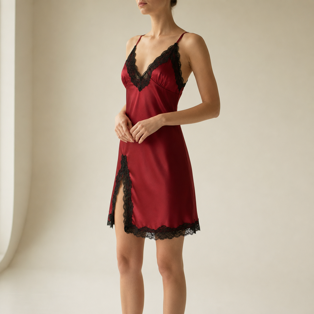 Perugia Satin Lace Chemise in Red