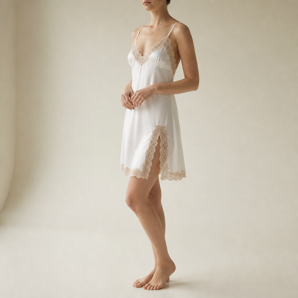 Perugia Satin Lace Chemise in White
