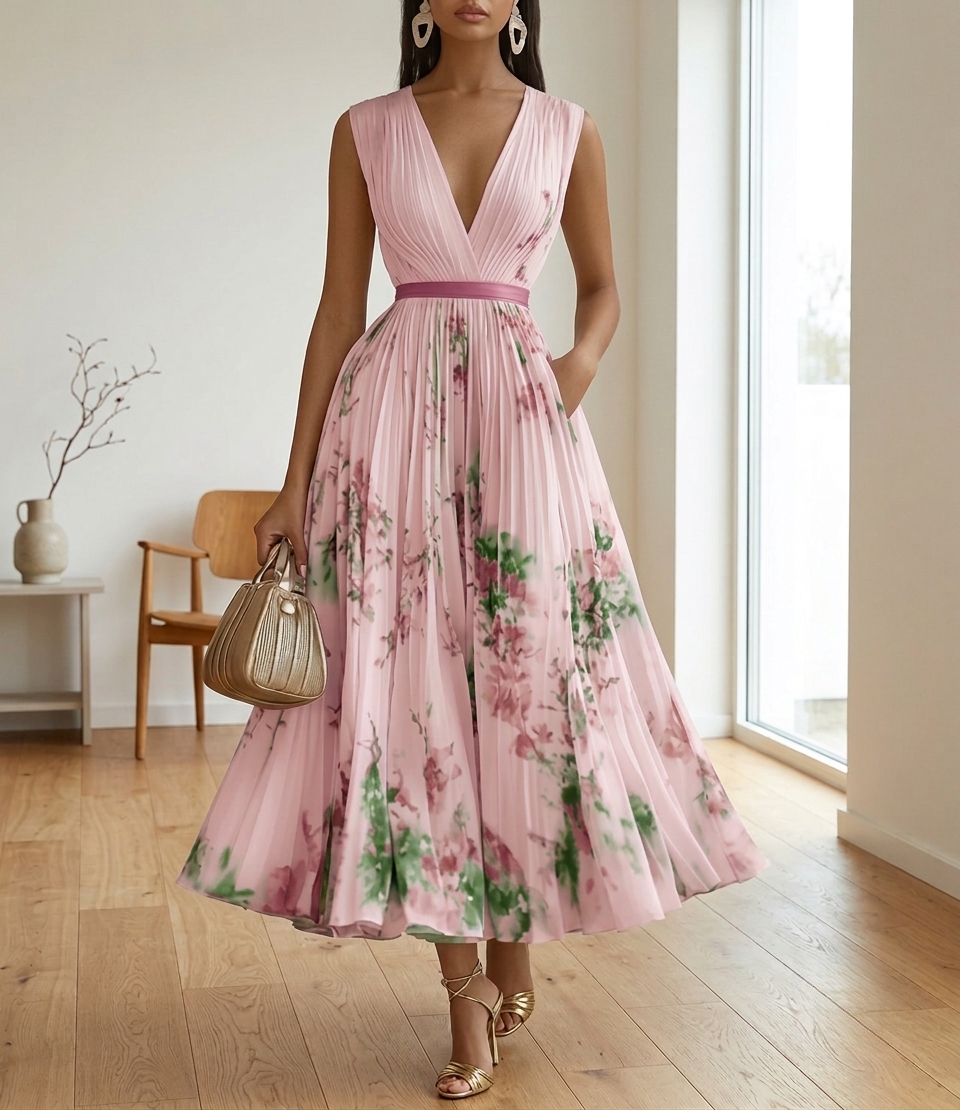 Vieste Pleated Floral Maxi Dress