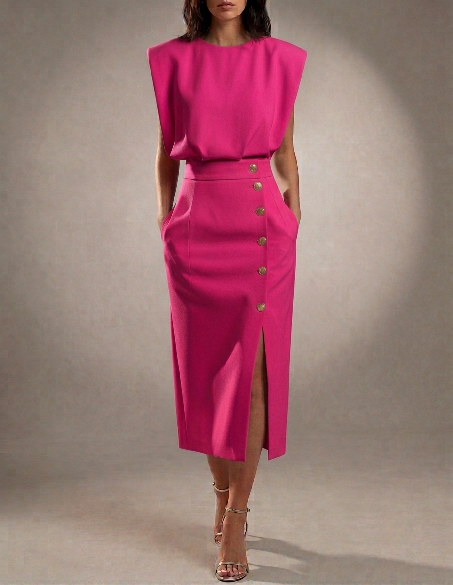Gaeta Button Detail Midi Dress