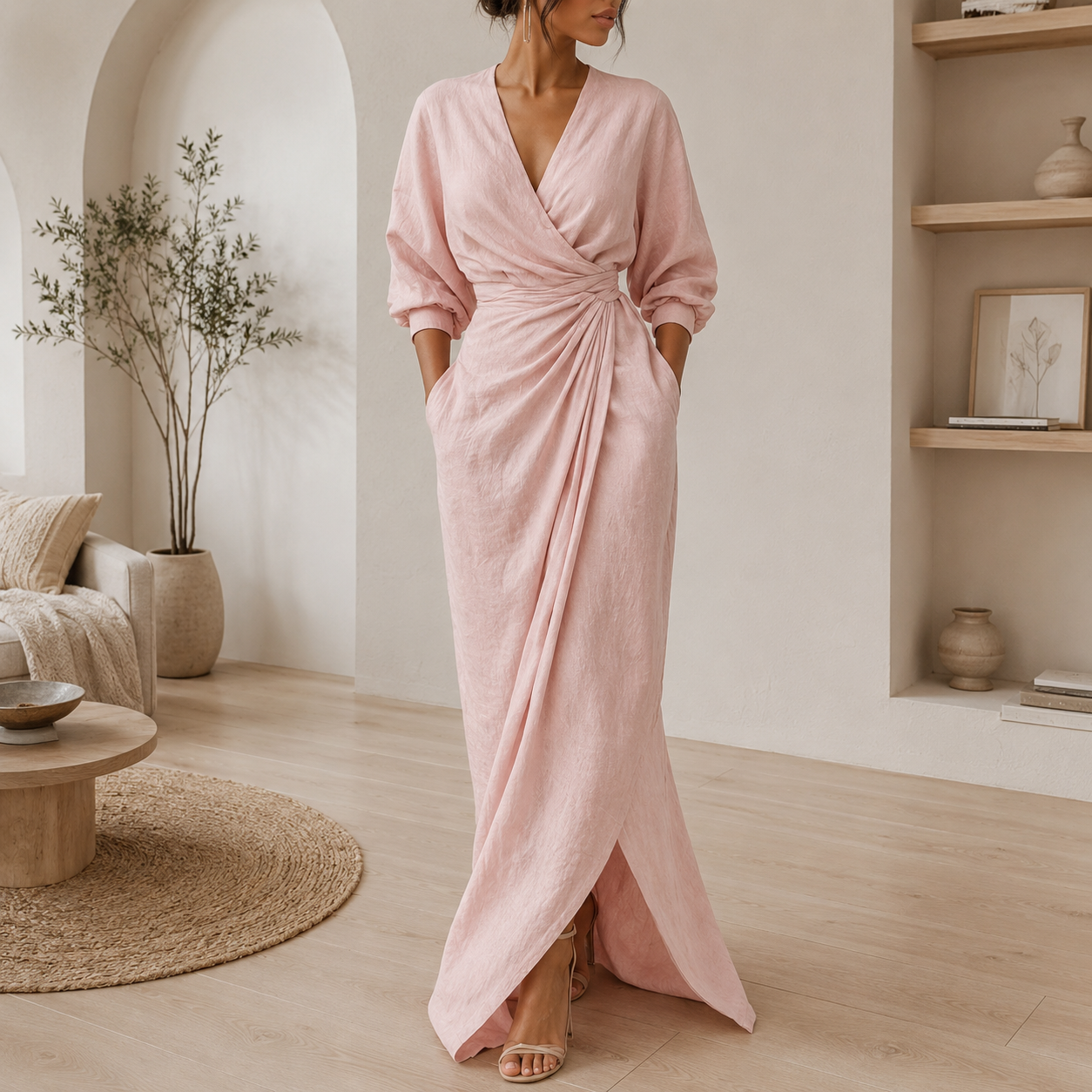 Ceret Linen Wrap Maxi Dress