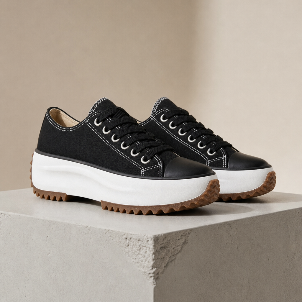 Piodao Orthopedic Platform Canvas Sneakers in Midnight Black