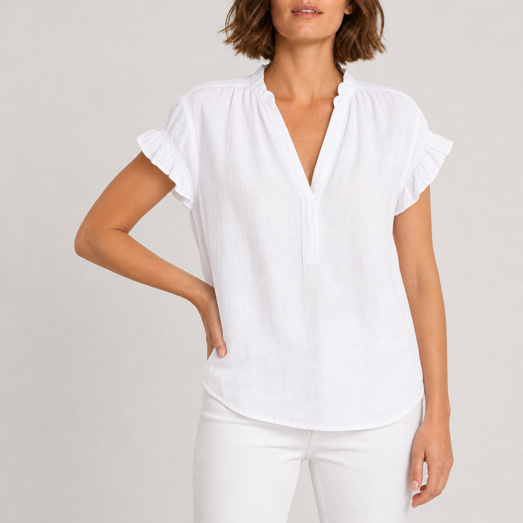 Polignano Ruffle Sleeve Cotton Blouse in White