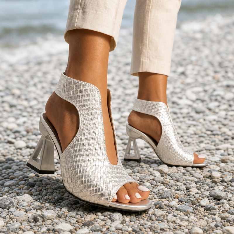 Poros Orthopedic Woven Metallic Slingback Sandals in White