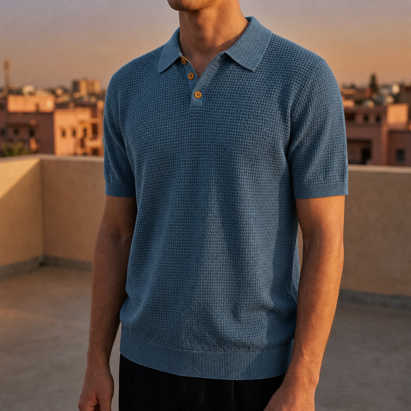 Portofino Textured Knit Polo in Blue