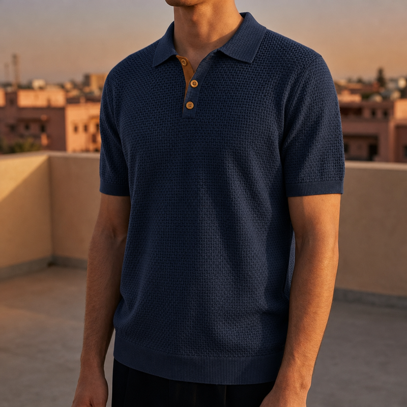 Portofino Textured Knit Polo in Dark Blue