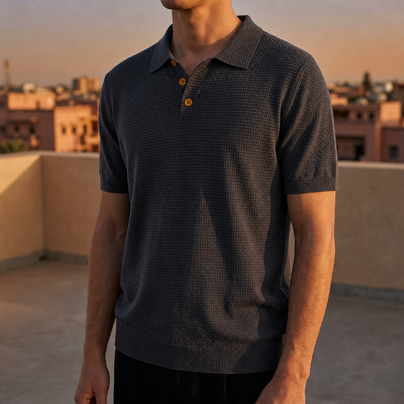 Portofino Textured Knit Polo in Dark Gray