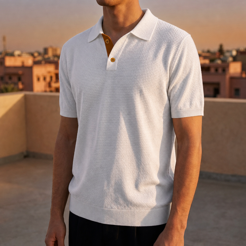 Portofino Textured Knit Polo in White