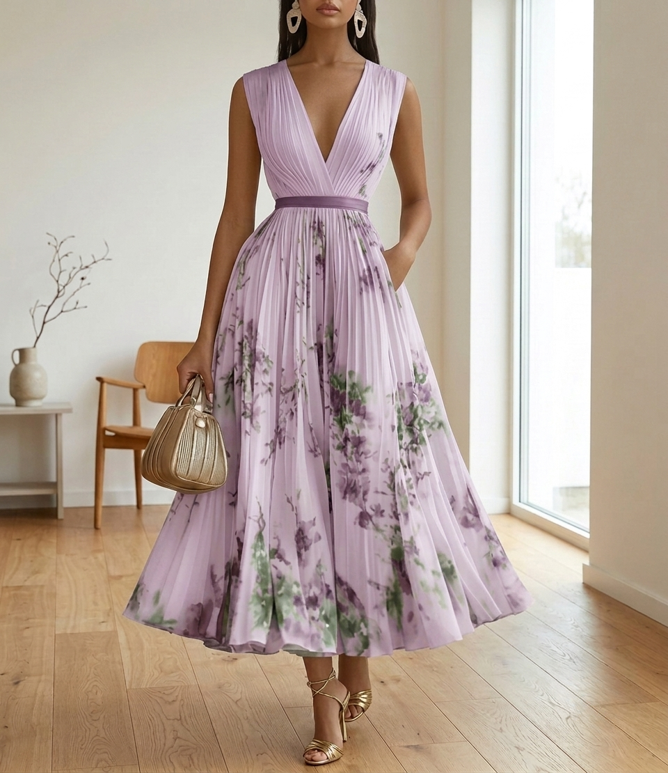 Vieste Pleated Floral Maxi Dress