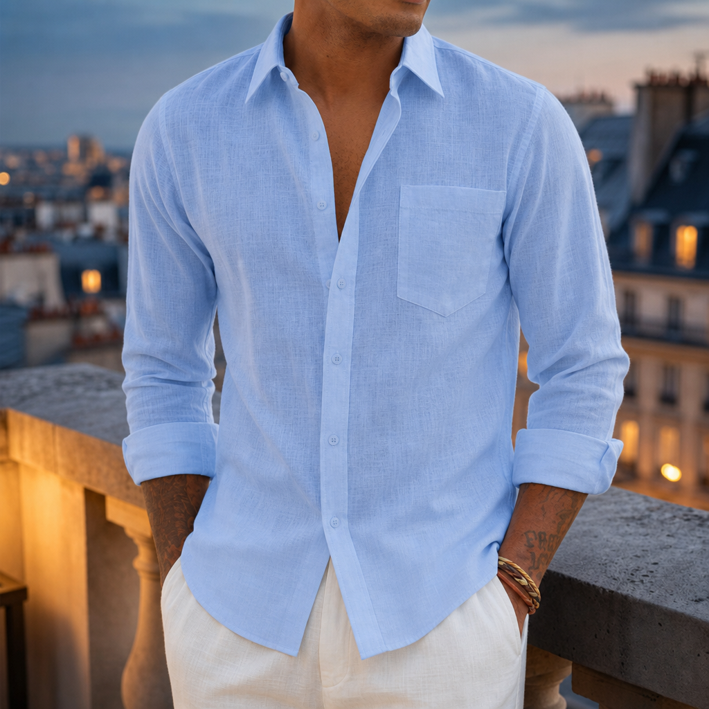 Rabat Linen Blend Shirt in Sky Blue