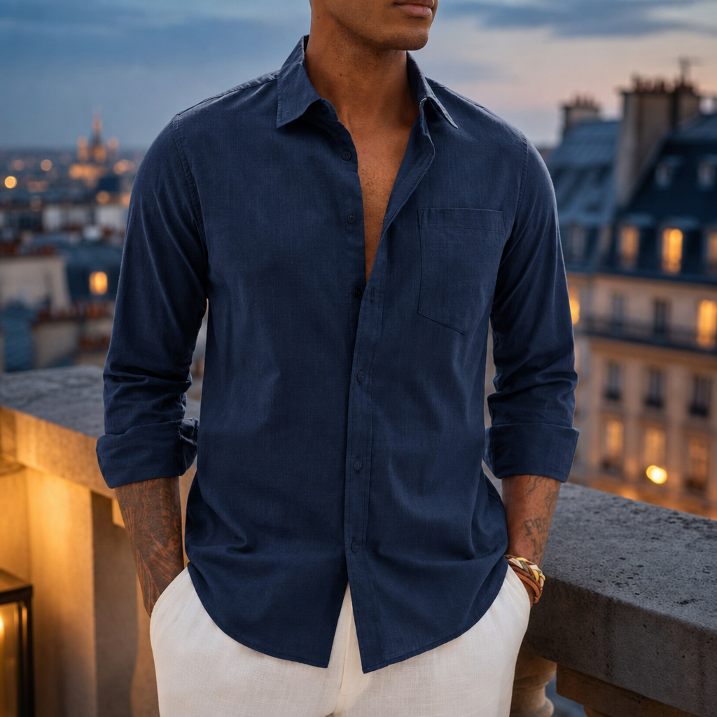 Rabat Linen Blend Shirt in Dark Blue