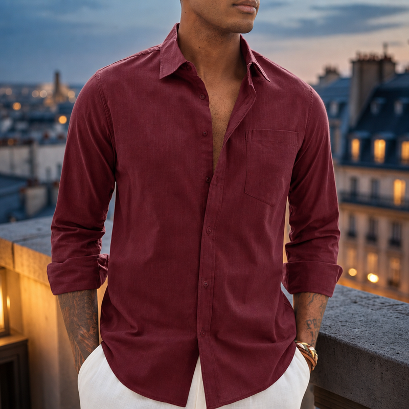 Rabat Linen Blend Shirt in Red