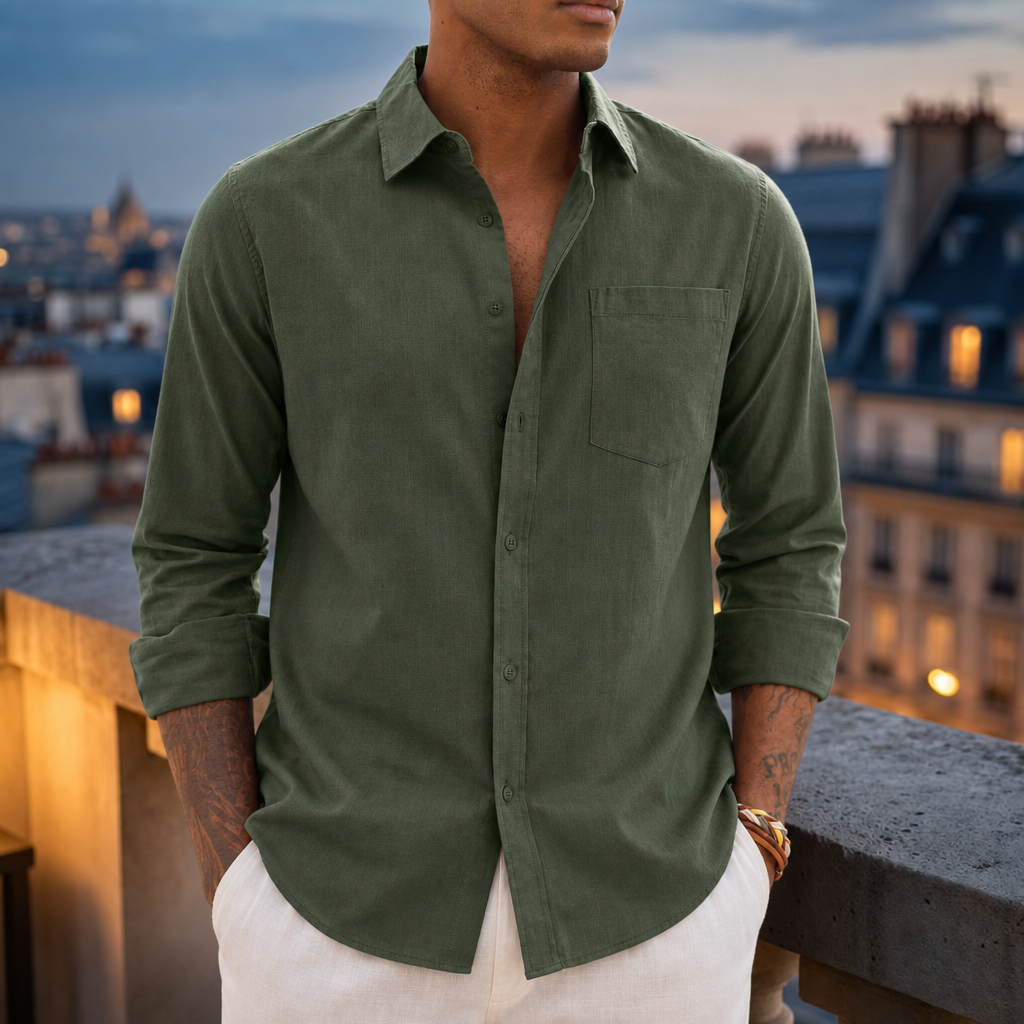 Rabat Linen Blend Shirt in Olive