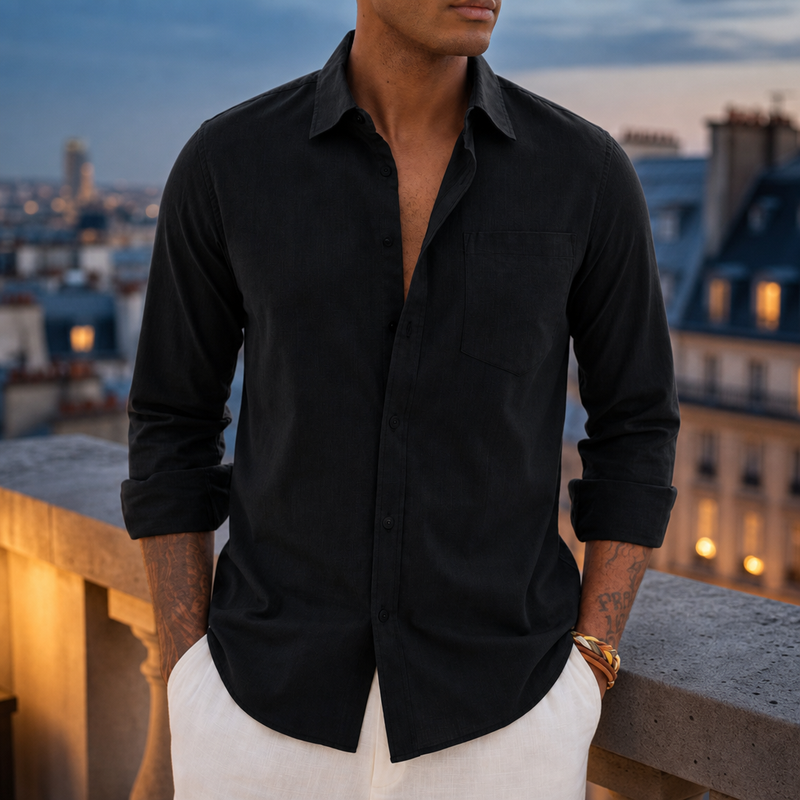 Rabat Linen Blend Shirt in Black
