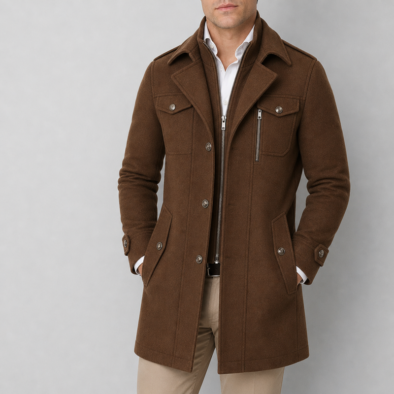 Ragusa Wool Utility Overcoat in Cocoa Brown
