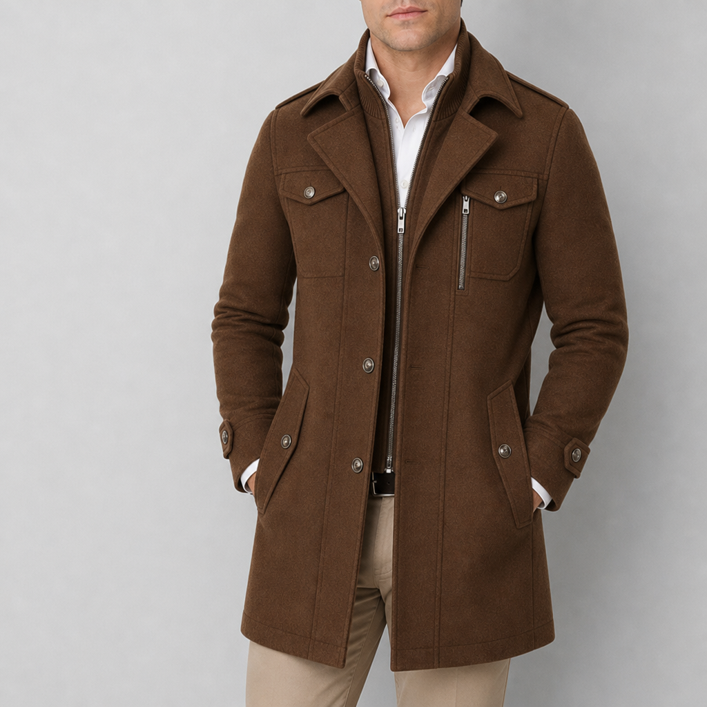 Ragusa Wool Utility Overcoat in Cocoa Brown