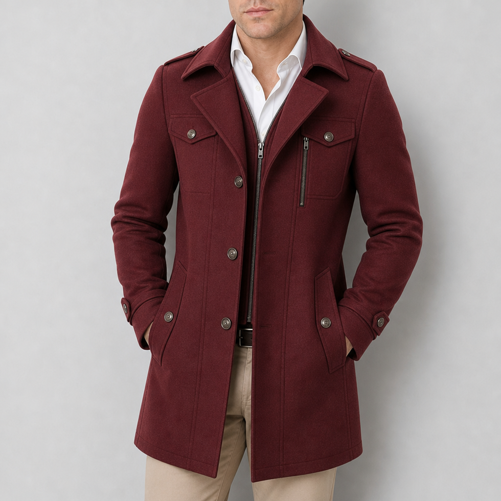 Ragusa Wool Utility Overcoat in Crimson Red
