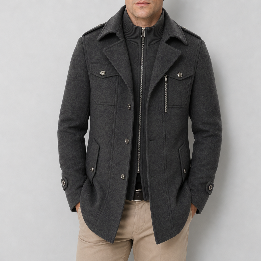 Ragusa Wool Utility Overcoat in Graphite Gray