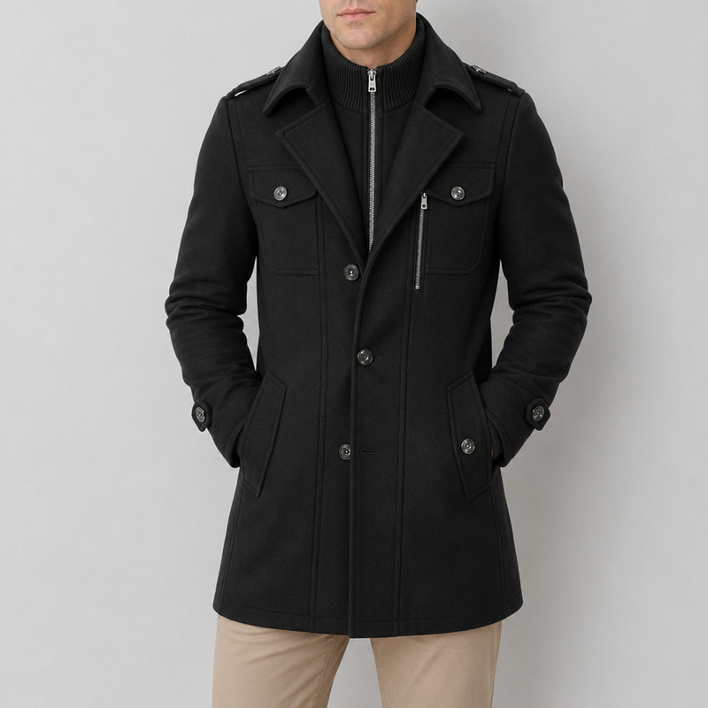 Ragusa Wool Utility Overcoat in Obsidian Black