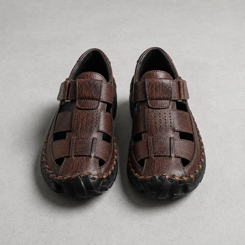 Ravello Closed Toe Leather Sandals in Brown