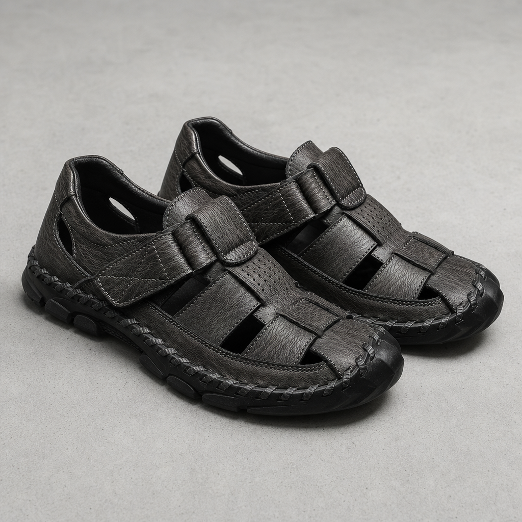Ravello Closed Toe Leather Sandals in Gray