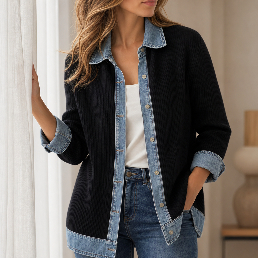 Ravello Denim Knit Mixed Jacket in Black