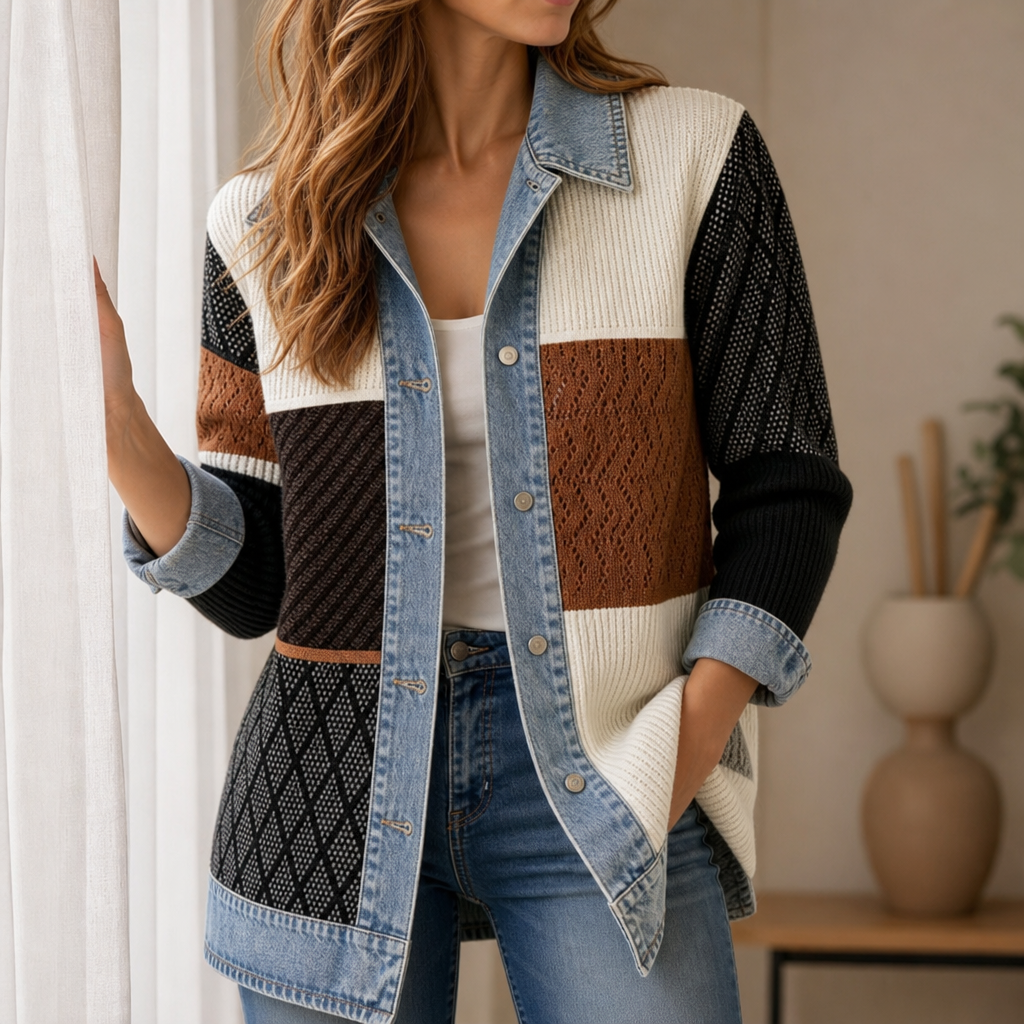 Ravello Denim Knit Mixed Jacket in MulitColor