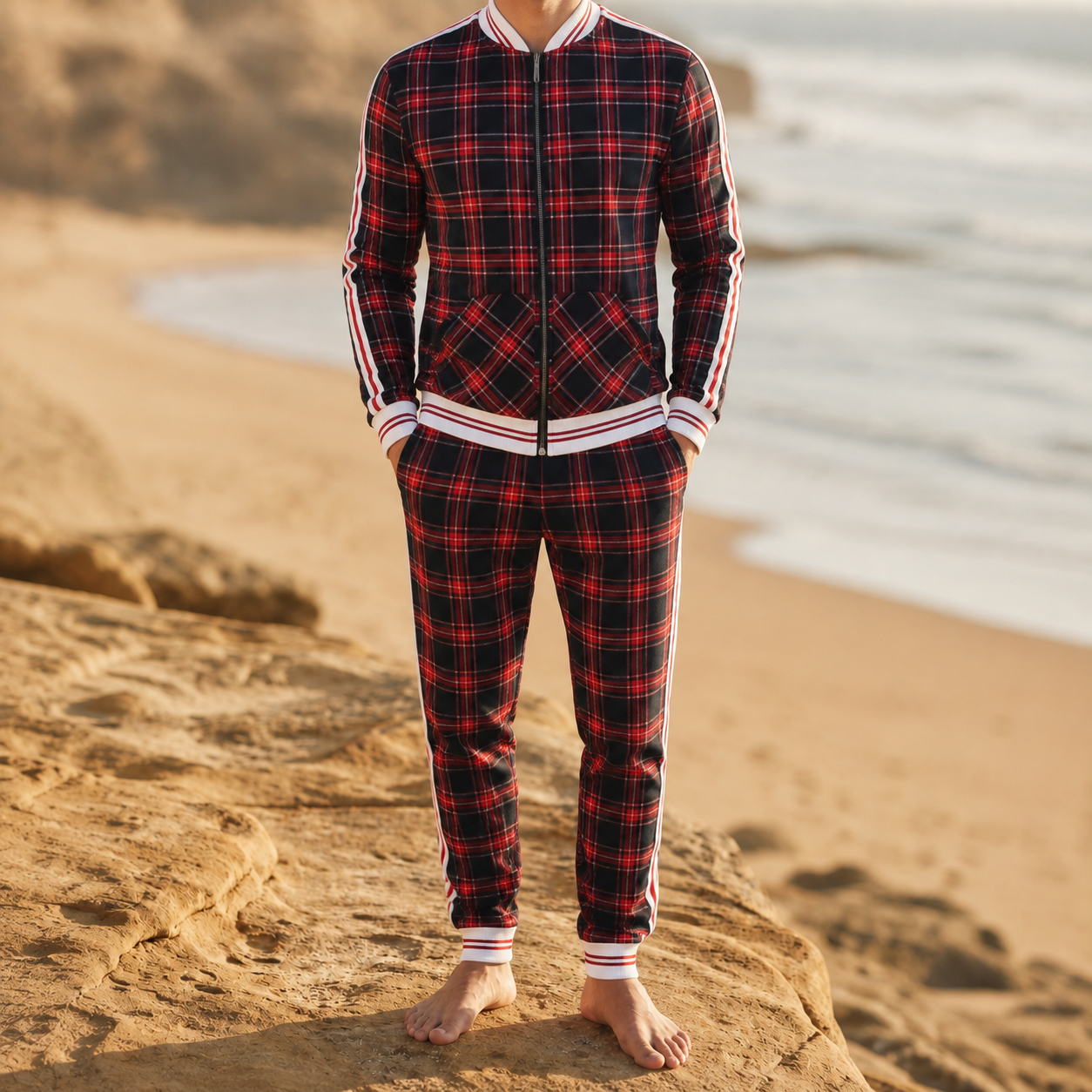Lucca Plaid Stripe Tracksuit Set