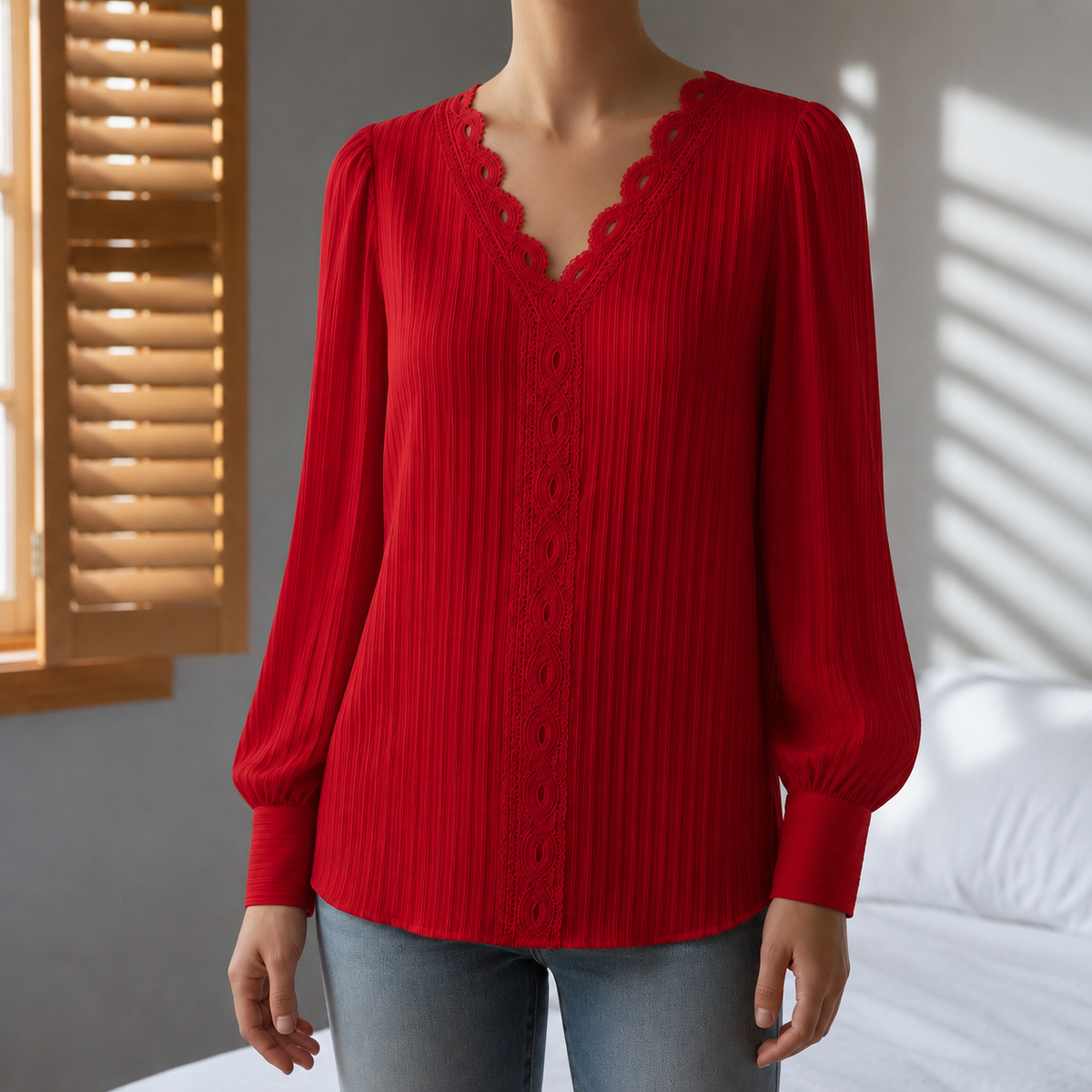 Arezzo Lace Trim V-Neck Blouse