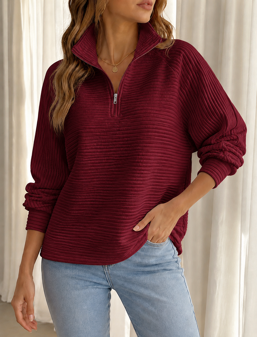 Chania Half Zip Ribbed Sweater