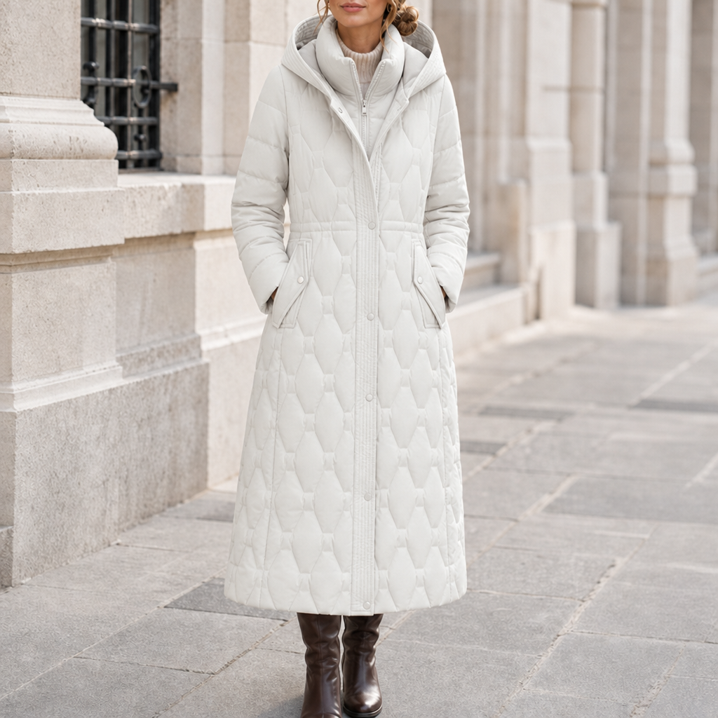 Salamanca Quilted Longline Hooded Coat in White