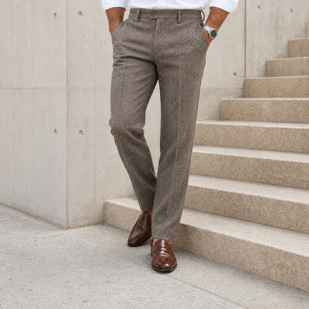 Sanlucar Herringbone Wool Trousers in Gray