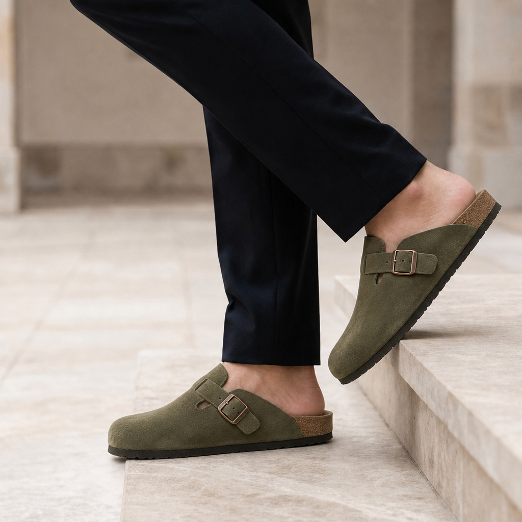 Sanlucar Suede Buckle Clogs in Green
