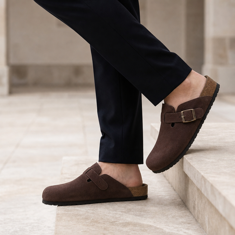 Sanlucar Suede Buckle Clogs in Brown