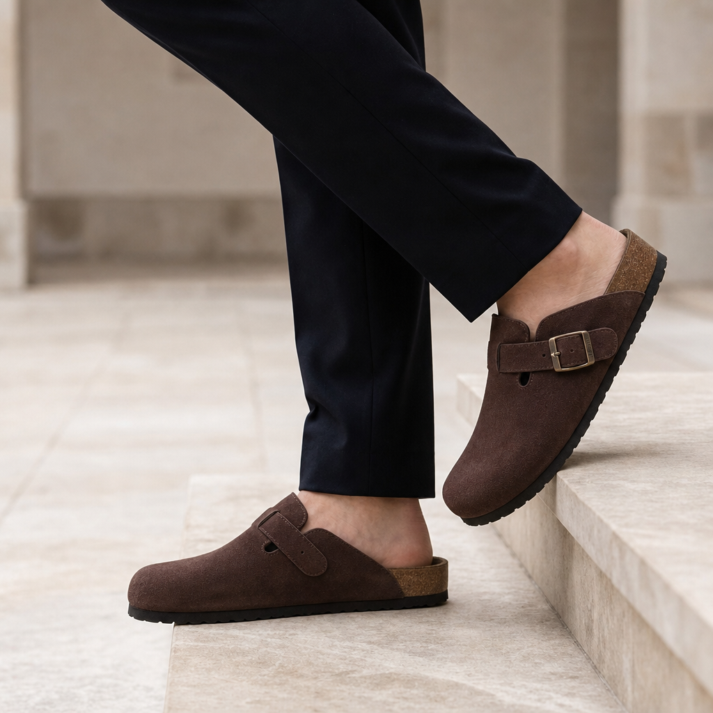 Sanlucar Suede Buckle Clogs in Brown