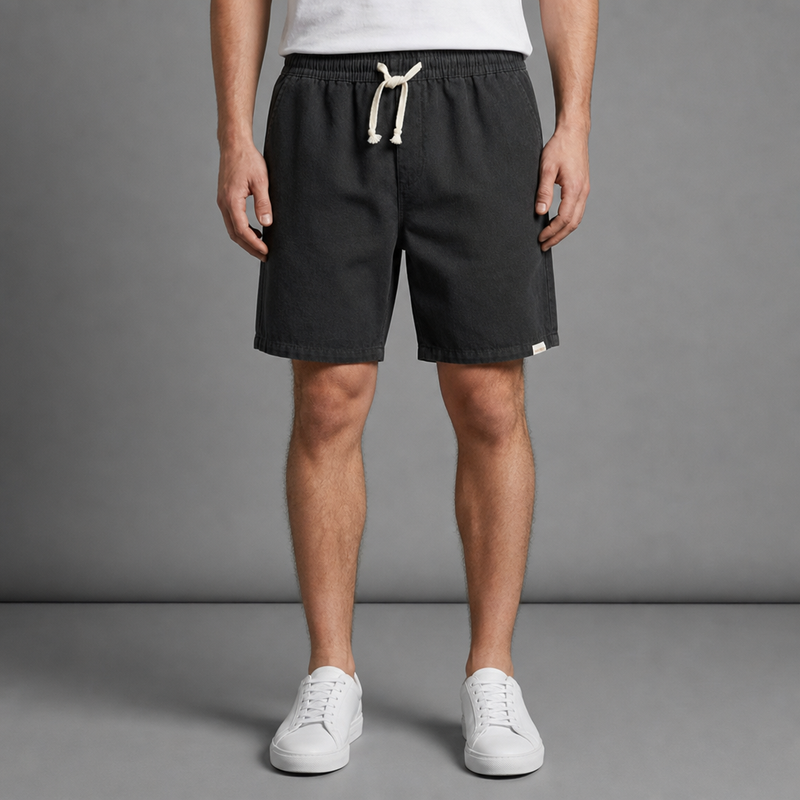 Sete Linen Cotton Drawstring Shorts in Classic Black