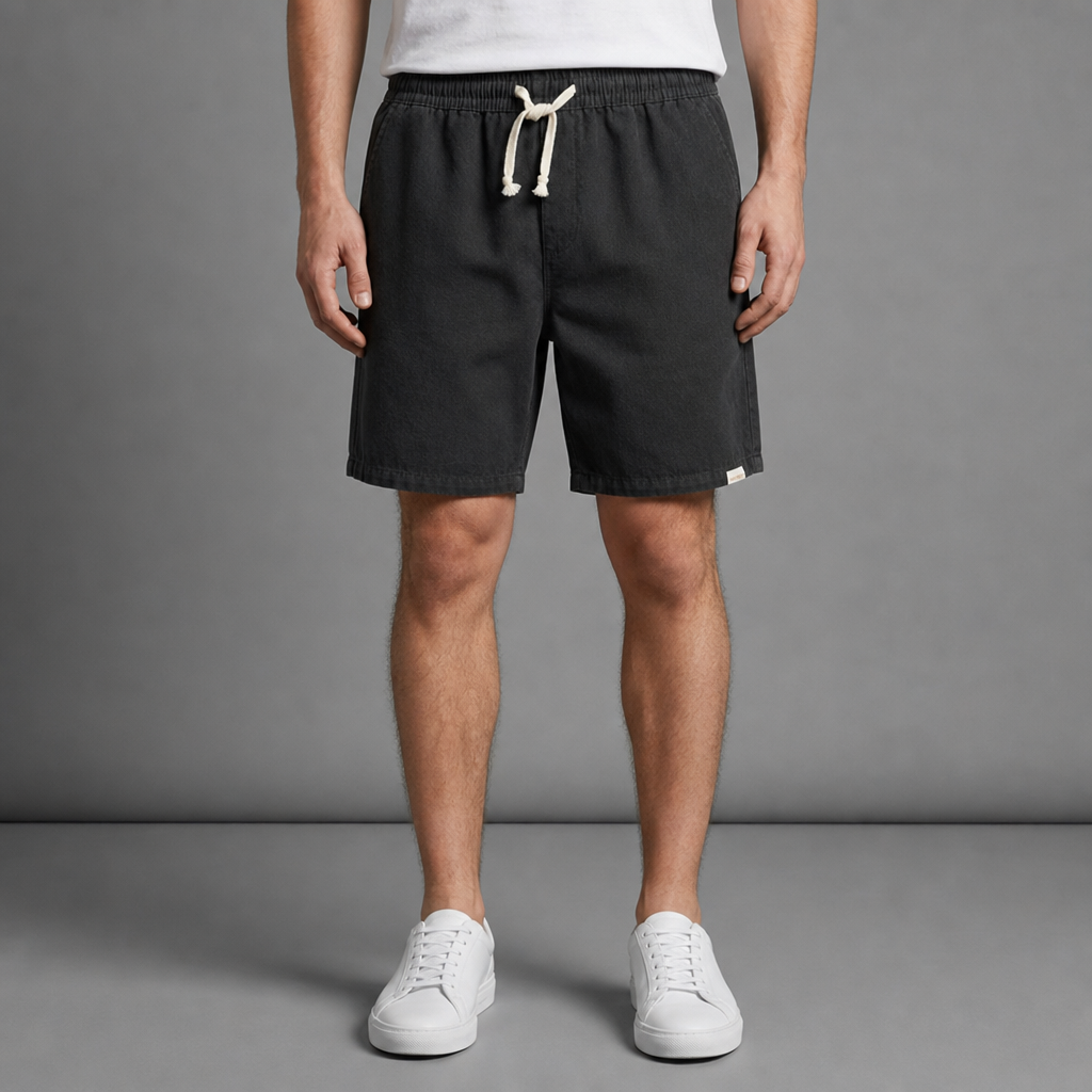 Sete Linen Cotton Drawstring Shorts in Classic Black