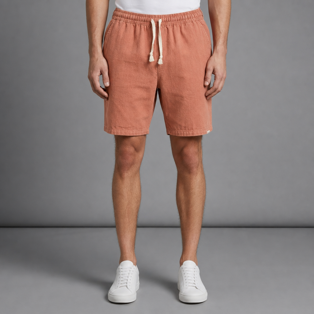 Sete Linen Cotton Drawstring Shorts in Salmon