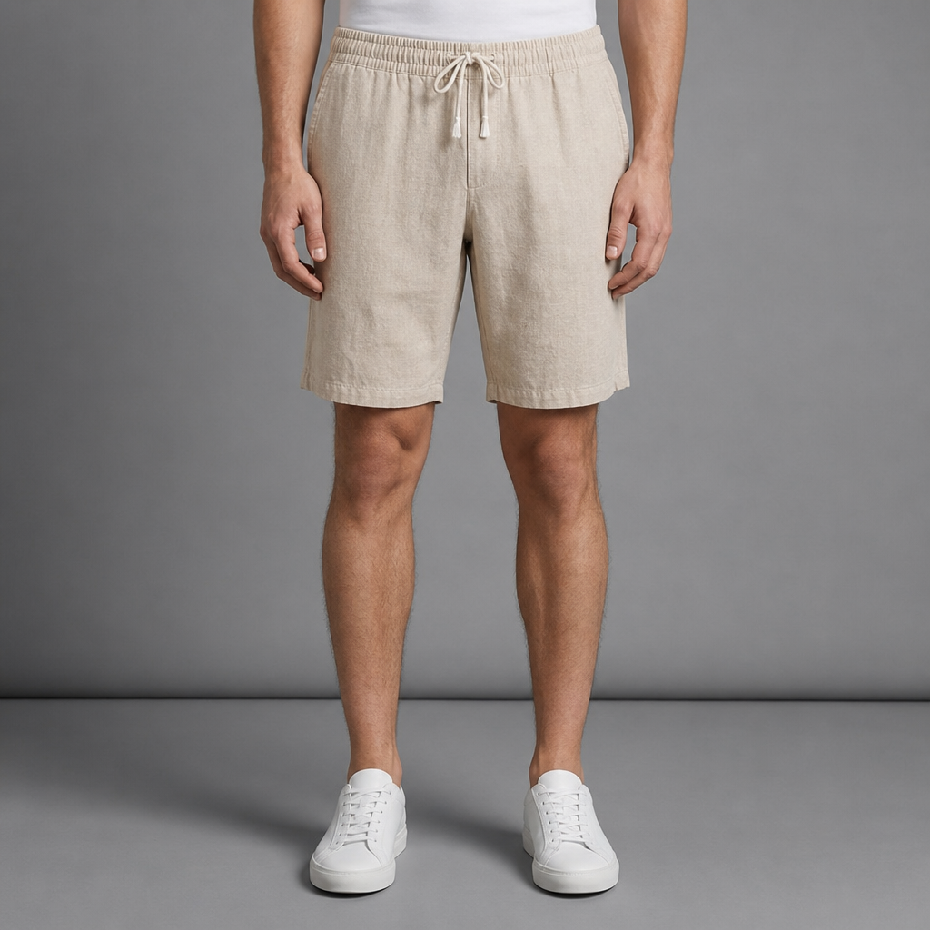 Sete Linen Cotton Drawstring Shorts in Beige